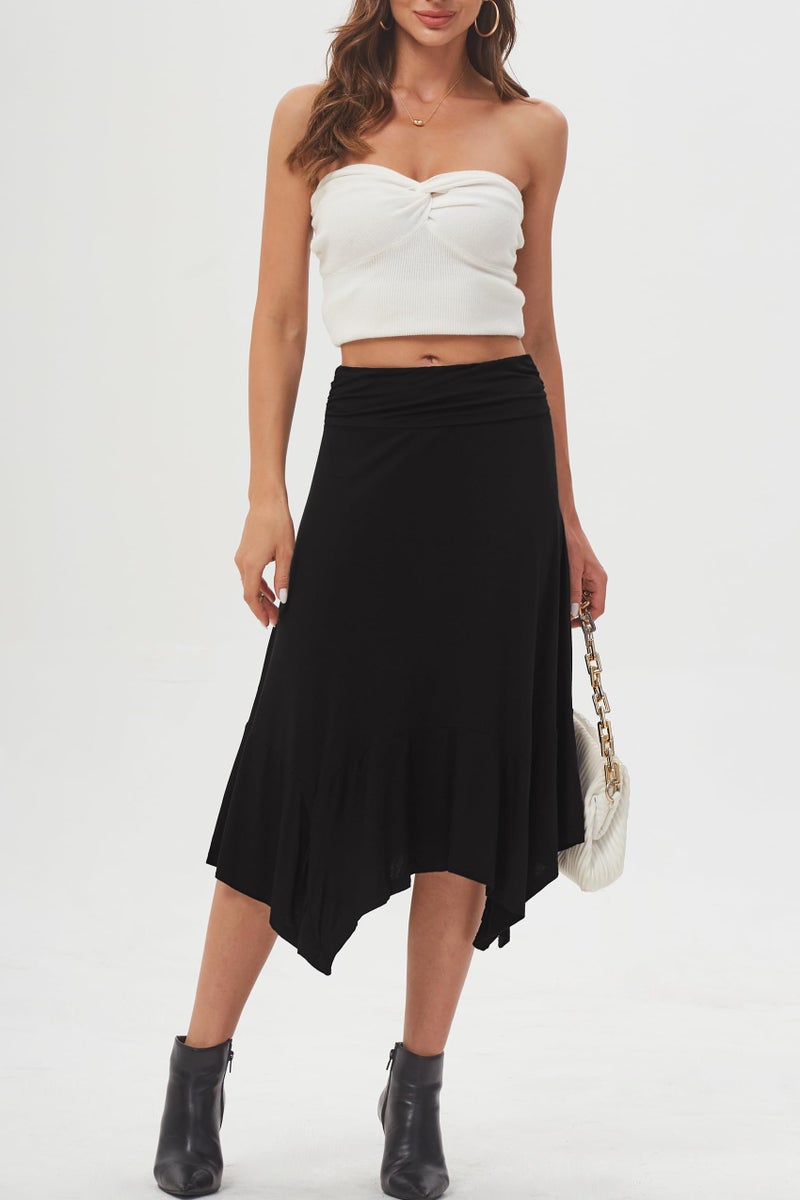 DJT Women's Flowy Handkerchief Hemline Midi Skirt XX-Large Black - Image 5